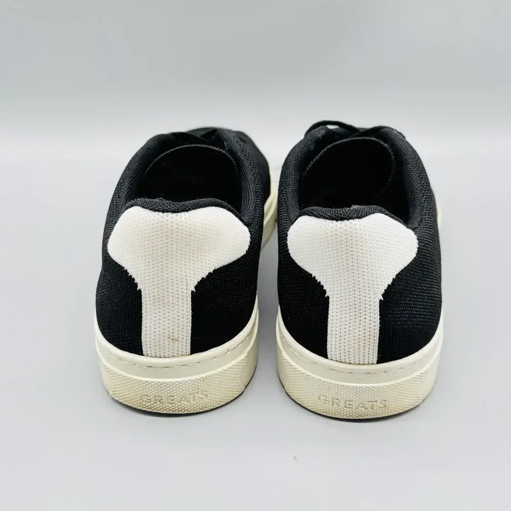 Greats Shoes Mens 10.5 Black White Knit Brooklyn Low Top Casual Lace Up Sneakers